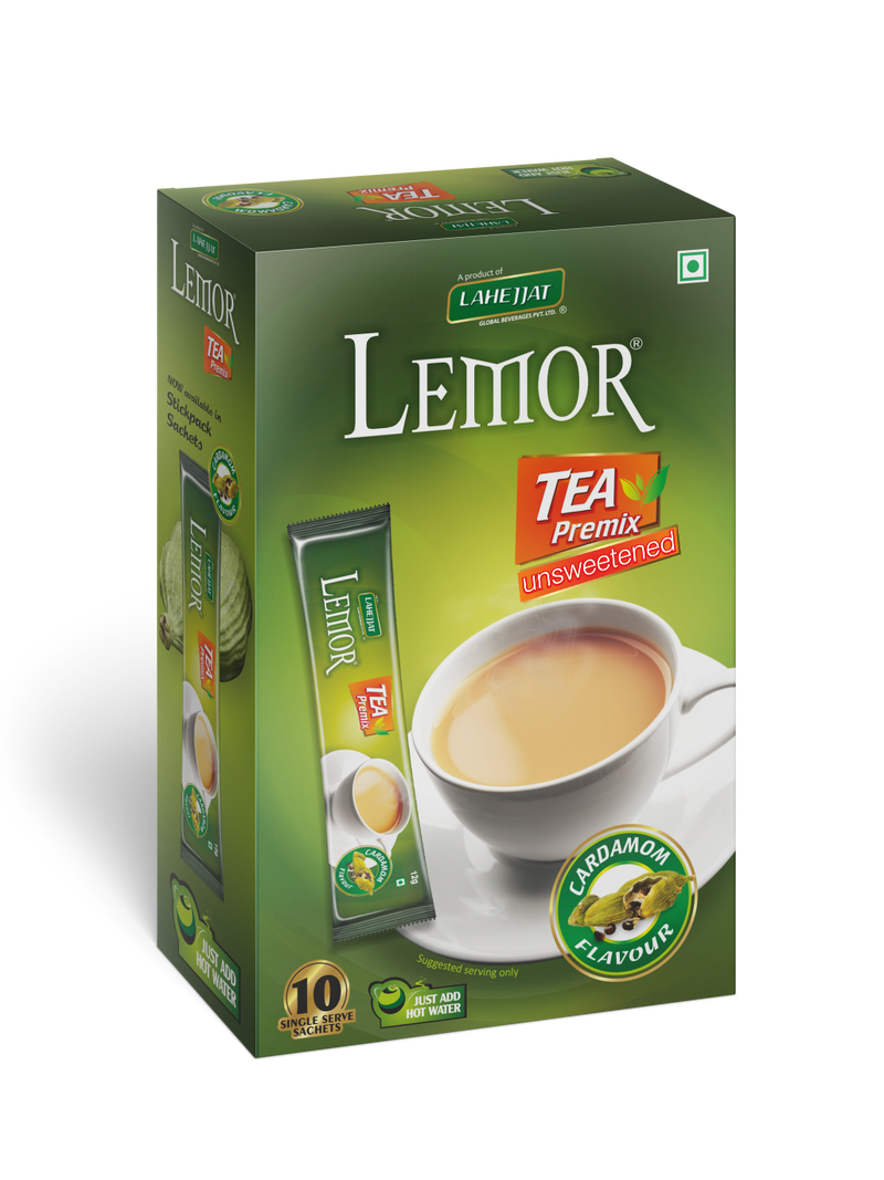 Lemor Cardamom Flavored Instant Unsweetened Tea (One Pack of 10 Sachets)